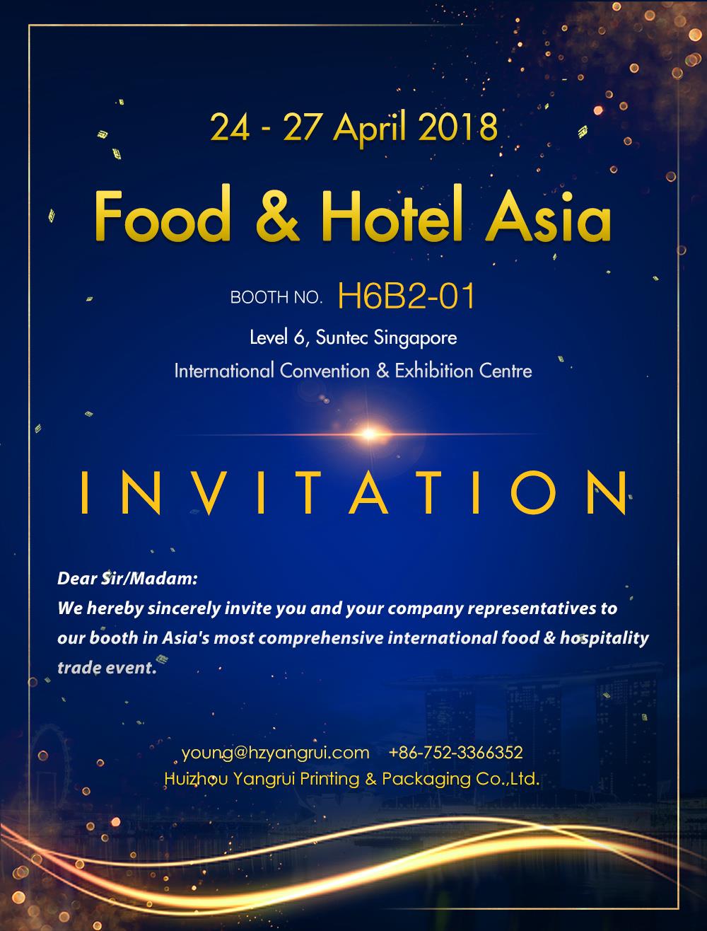 Yangrui parteciperà a Food & Hotel Asia dal 24 al 27 aprile 2018