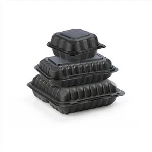 Contenitore per alimenti usa e getta in plastica a conchiglia a conchiglia per microonde ecocompatibile da 8 pollici nero per imballaggi alimentari
