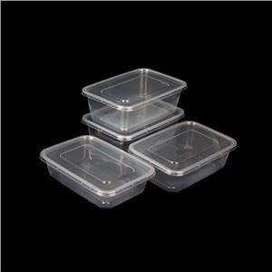 Scatola per il pranzo in plastica usa e getta in plastica per la preparazione dei pasti a microonde di buona qualità. Estrarre il contenitore per alimenti a rapida preparazione con il coperchio
