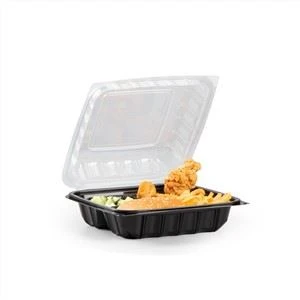 YANG RUI Nuovo articolo Contenitore per alimenti da asporto ecologico Contenitore per alimenti da asporto Scatola da ristorante nera a 3 scomparti con parte superiore trasparente