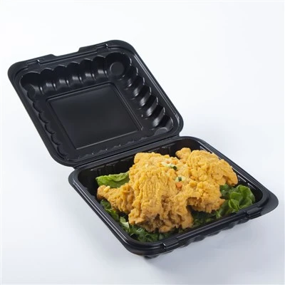 Bento Box da asporto nero a conchiglia da 9x9 pollici